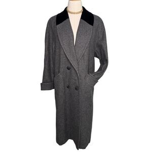 Vintage Jofeld wool blend & velvet long coat overcoat gray black size M/L 10/12